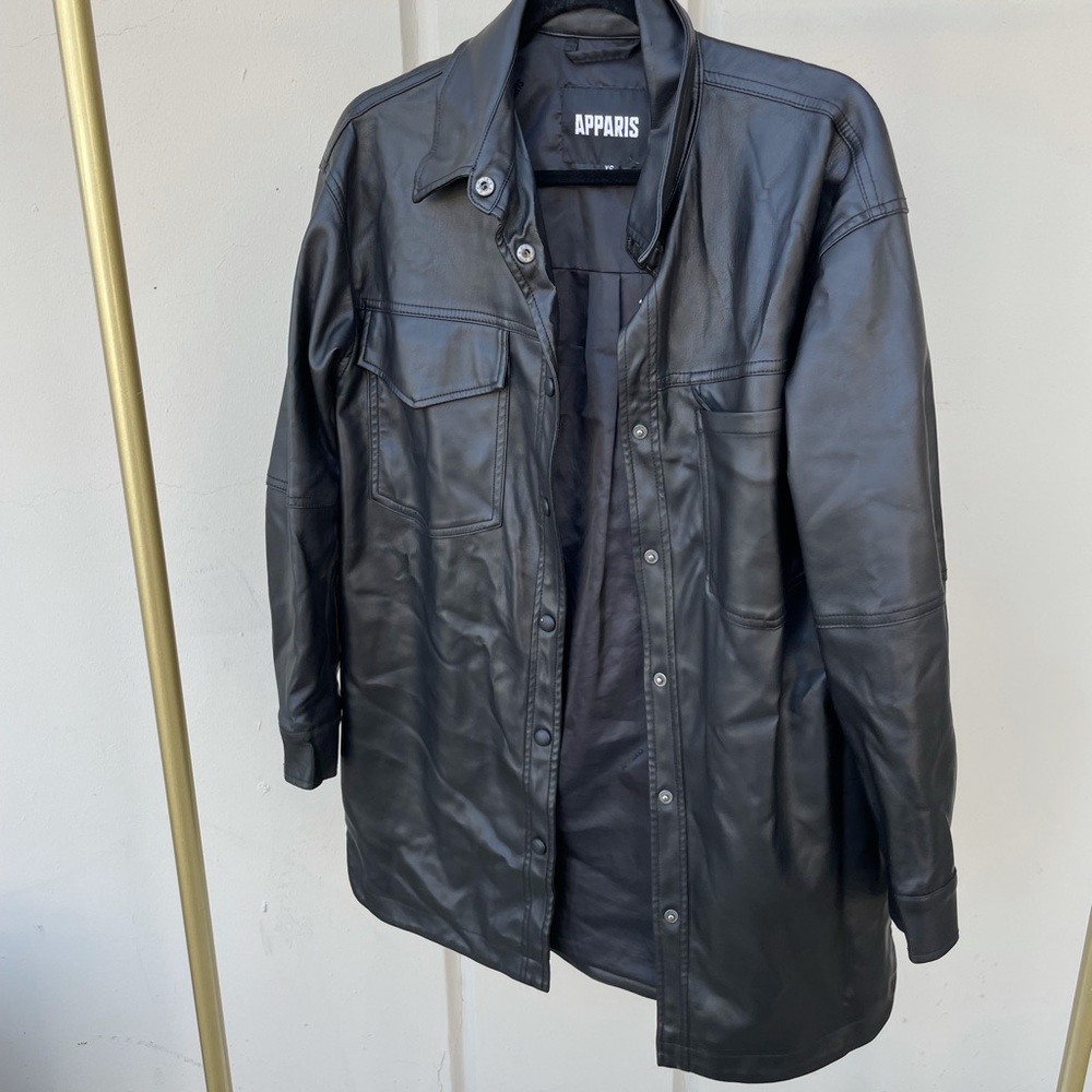Apparis oversized black leather jacket size xs